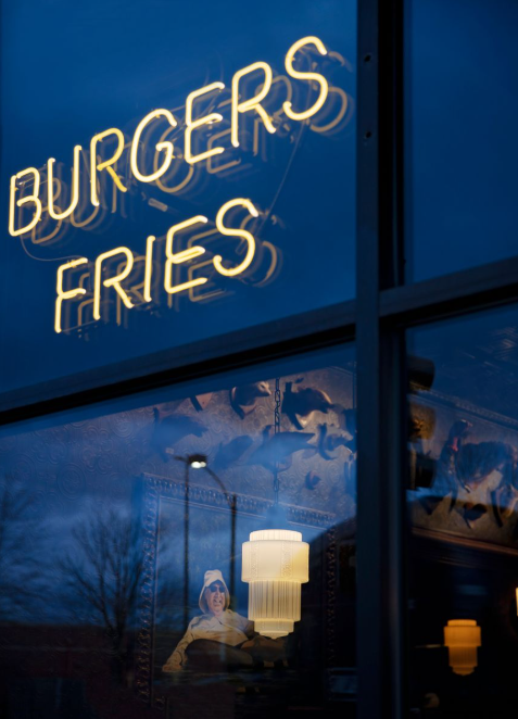 Burgers and fries sign in Neon